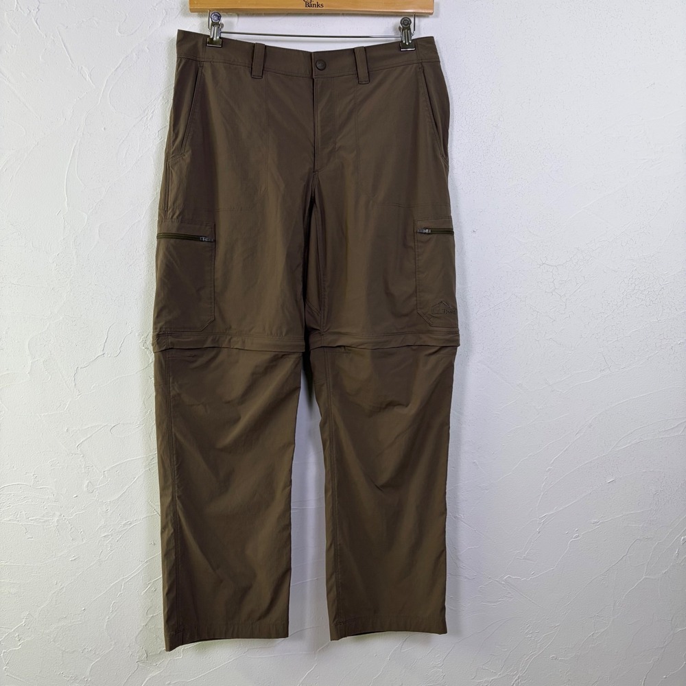 LL Bean Men Cresta Hiking Zip-Off Cargo Pants 34x30 Brown Nylon Stretch Gorpcore